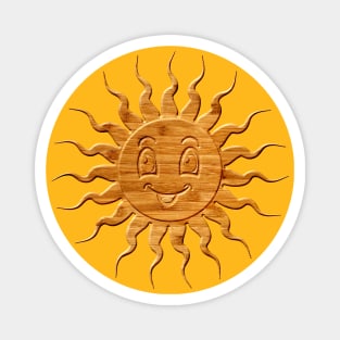 Cute Wood Carved Sun Face Drawing Magnet